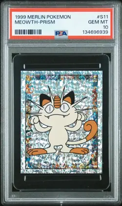 1999 MERLIN POKEMON S11 MEOWTH PRISM PSA 10 - Image 1