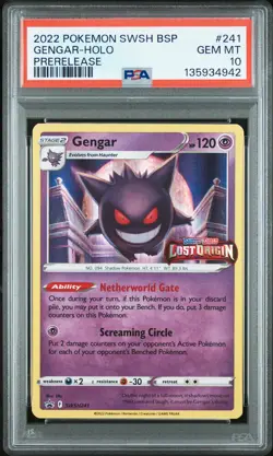 2022 POKEMON SWSH BLACK STAR PROMO PRERELEASE #241 GENGAR-HOLO PSA 10 - Image 1