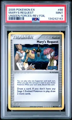2005 POKEMON EX UNSEEN FORCES #86 MARY'S REQUEST-REVERSE FOIL PSA 9 - Image 1