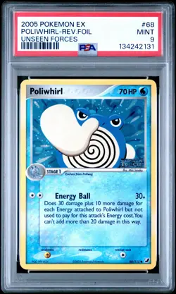 2005 POKEMON EX UNSEEN FORCES #68 POLIWHIRL-REVERSE FOIL PSA 9 - Image 1