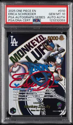 2025 ONE PIECE PROMO ERICA SCHROEDER SIGNED MONKEY D. LUFFY PSA 10 DNA AUTO AUTH - Image 1