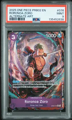 2025 ONE PIECE PREMIUM BOOSTER ALTERNATE ART #076 RORONOA ZORO PSA 9 - Image 1