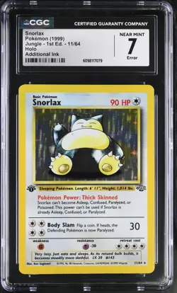 CGC 7 Snorlax 1999 Jungle 1st Edition 11/64 Holo Ink ERROR Pokemon Card - Image 1
