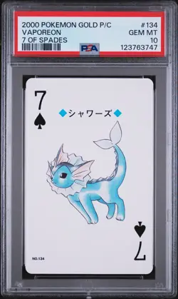 2000 POKEMON GOLD VERSION PLAYING CARDS 7 OF SPADES #134 VAPOREON PSA 10 - Image 1