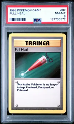 1999 POKEMON BASE SET UNLIMITED #82 FULL HEAL PSA 8 - Image 1