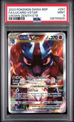 2023 POKEMON SWSH BLACK STAR PROMO #291 FULL ART/LUCARIO VSTAR PSA 9 - Image 1