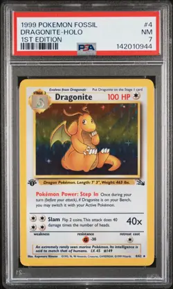 1999 POKEMON FOSSIL 1ST EDITION #4 DRAGONITE-HOLO PSA 7 - Image 1