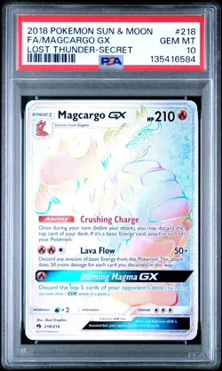 2018 POKEMON SUN & MOON LOST THUNDER SECRET #218 FULL ART/MAGCARGO GX PSA 10 - Image 1