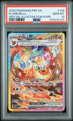 2025 POKEMON PRISMATIC EVOLUTIONS SPECIAL ILLUSTRATION RARE FLAREON EX PSA 10 - Image 1