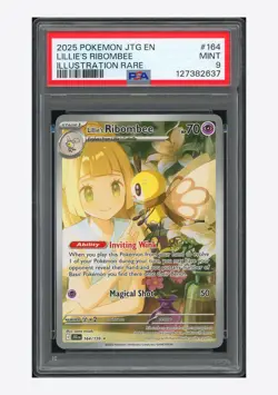 Pokemon PSA 9 Lillie's Ribombee Illustration Rare 2025 164/159 JTG English - Image 1