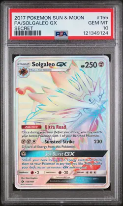 2017 POKEMON SUN & MOON SECRET #155 FULL ART/SOLGALEO GX PSA 10 - Image 1