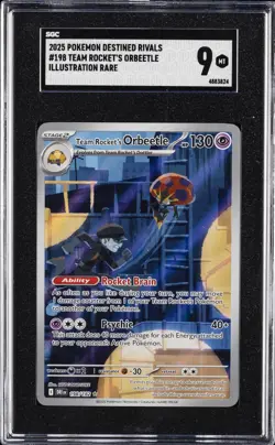 2025 POKEMON DESTINED RIVALS ILLUSTRATION RARE #198 TEAM ROCKET'S ORBEETLE SGC 9 - Image 1