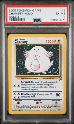 2000 POKEMON BASE SET 2 #3 CHANSEY-HOLO PSA 6 - Image 1
