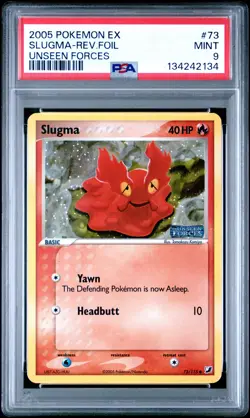 2005 POKEMON EX UNSEEN FORCES #73 SLUGMA-REVERSE FOIL PSA 9 - Image 1