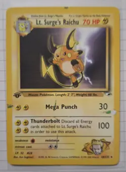 Pokemon TCG Gym Heroes Lt. Surge's Raichu 1st Edition 28/132 DMG Vintage WOTC'98 - Image 1