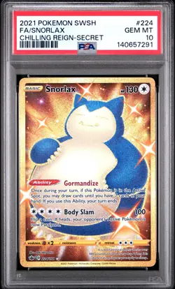 2021 POKEMON SWORD & SHIELD CHILLING REIGN SECRET #224 FULL ART/SNORLAX PSA 10 - Image 1