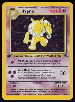Hypno 8/62 Rare Fossil Holo 1st Edition Pokemon - Image 1