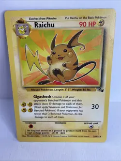 Pokemon TCG Raichu Fossil Card 29/62 Unlimited Rare, Vintage, Lightly Played - Image 1
