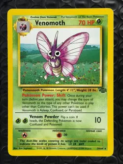 Venomoth 29/64 Base Set Series Jungle Stage 1 RARE 1999 Pokemon TCG Card WOTC NM - Image 1