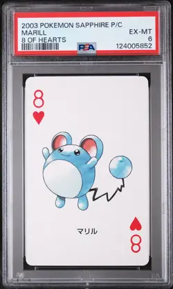 2003 POKEMON SAPPHIRE VERSION PLAYING CARDS 8 OF HEARTS MARILL PSA 6 - Image 1