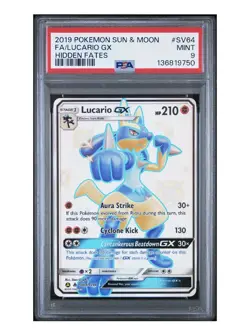 2019 Pokemon Lucario GX Full Art Hidden Fates SV64/SV94 PSA 9 MINT - Image 1