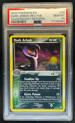 2004 Pokemon EX Team Rocket Returns Dark Arbok Reverse Holo #29/109 PSA 10 - Image 1