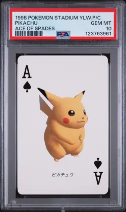1998 POKEMON STADIUM YELLOW VERSION PLAYING CARDS ACE OF SPADES PIKACHU PSA 10 - Image 1