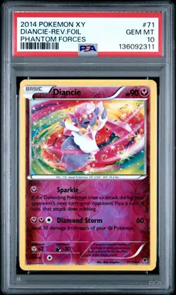 2014 POKEMON XY PHANTOM FORCES #71 DIANCIE-REVERSE FOIL PSA 10 - Image 1
