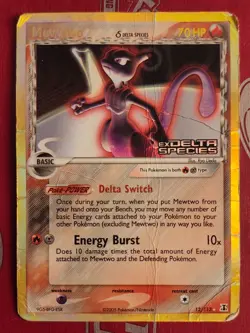 Pokemon TCG Heavily Played Stamped Reverse Holo Mewtwo (12/113 EX Delta Species) - Image 1
