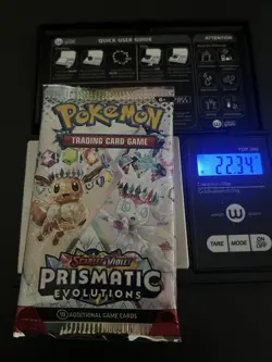 22.34g VERY HEAVY Prismatic Evolutions Pokemon Sealed Booster Pack New - Image 1