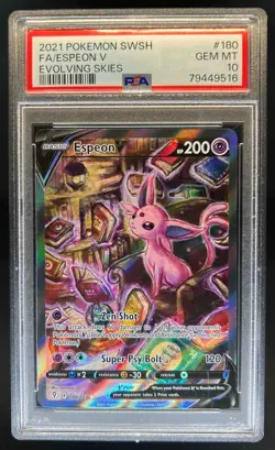 2021 Pokemon SWSH Evolving Skies Espeon V #180/203 PSA 10 - Image 1