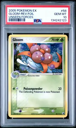 2005 POKEMON EX UNSEEN FORCES #58 GLOOM-REVERSE FOIL PSA 10 - Image 1