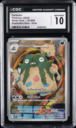 2025 POKEMON WHT EN-WHITE FLARE ILLUSTRATION RARE #141 GARBODOR CGC 10 GEM MINT - Image 1