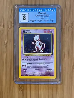 Mewtwo Base Set 2 HOLO Pokemon CGC graded 8 - Image 1