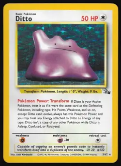 1999 Pokemon Ditto Holo Rare 3/62 Fossil 1999 Pokemon TCG - MP - Image 1