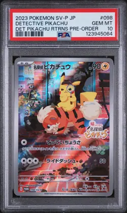 2023 POKEMON JAPANESE SV-P PROMO #098 DETECTIVE PIKACHU PSA 10 - Image 1
