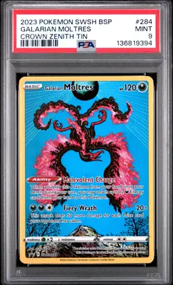 2023 POKEMON SWSH BLACK STAR PROMO CROWN ZENITH TIN #284 GALARIAN MOLTRES PSA 9 - Image 1