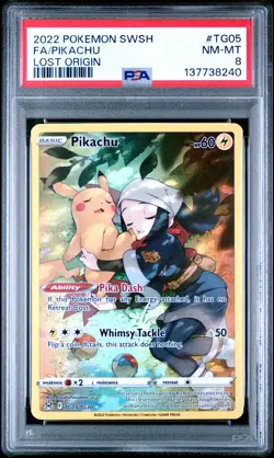 2022 POKEMON SWORD & SHIELD LOST ORIGIN #TG05 FULL ART/PIKACHU PSA 8 - Image 1