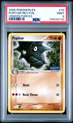 2005 POKEMON EX UNSEEN FORCES #70 PUPITAR-REVERSE FOIL PSA 9 - Image 1