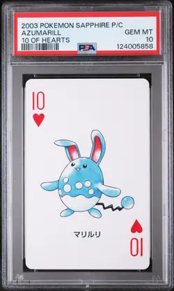 2003 POKEMON SAPPHIRE VERSION PLAYING CARDS 10 OF HEARTS AZUMARILL PSA 10 - Image 1