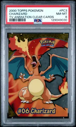 2000 TOPPS POKEMON TV ANIMATION CLEAR CARDS #PC3 CHARIZARD PSA 8 - Image 1