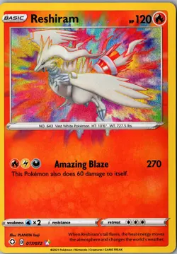 Reshiram 017/072 Amazing Rare Shining Fates LP Pokemon Card - Image 1