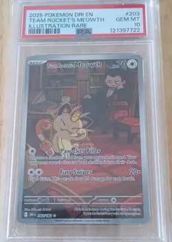 2025 Pokemon DRI EN Team Rockets Meowth Illustration Rare PSA 10 - Image 1