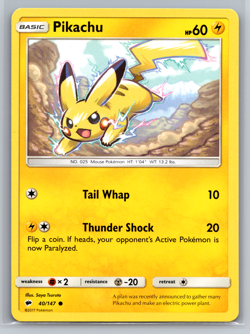 Pikachu - 40/147 - Common NM, English Pokemon Sun & Moon Burning Shadows LP - Image 1