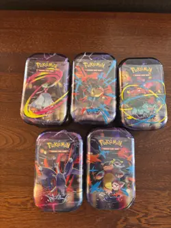 Pokemon TCG Mega Heroes Mini Tin Evolutions opened box with 10 new/sealed tins - Image 2