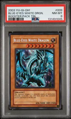 2003 YU-GI-OH! BOOSTER PACK TIN #009 BLUE-EYES WHITE DRAGON PSA 8 - Image 1