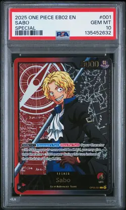 2025 ONE PIECE EB02-ANIME 25TH COLLECTION SPECIAL #001 SABO PSA 10 - Image 1