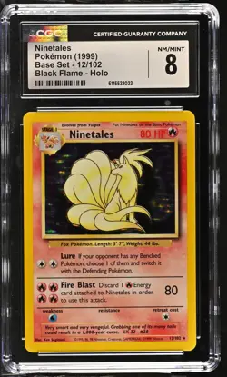 CGC 8 Ninetales 1999 Base Set 12/102 Black Flame Holo Pokemon Card - Image 1