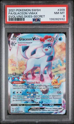 2021 Pokemon Sword & Shield Evolving Skies Alt Art Glaceon VMAX #209 PSA 8 NM-MT - Image 1