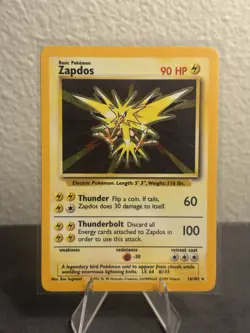 Pokemon Zapdos 016/102 Base Set Unlimited Holo Rare WoTC English TCG MP - Image 1